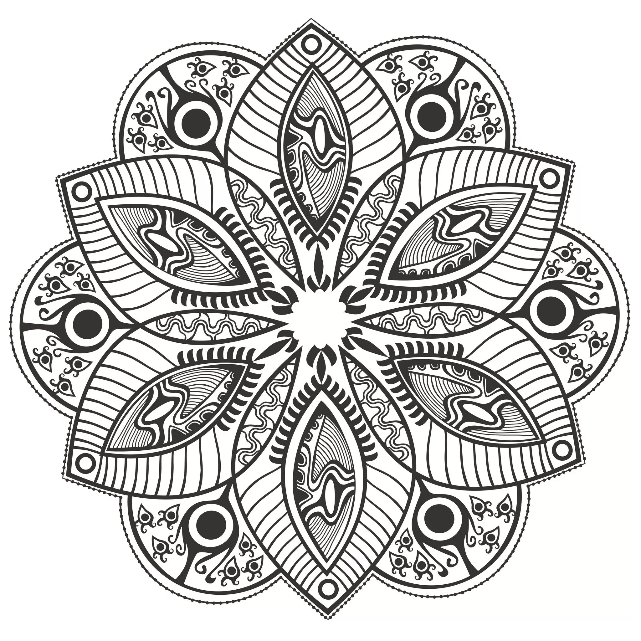 Wunderschön gezeichnetes Blumenmandala (Thematische Mandalas : Blumen & Vegetation)