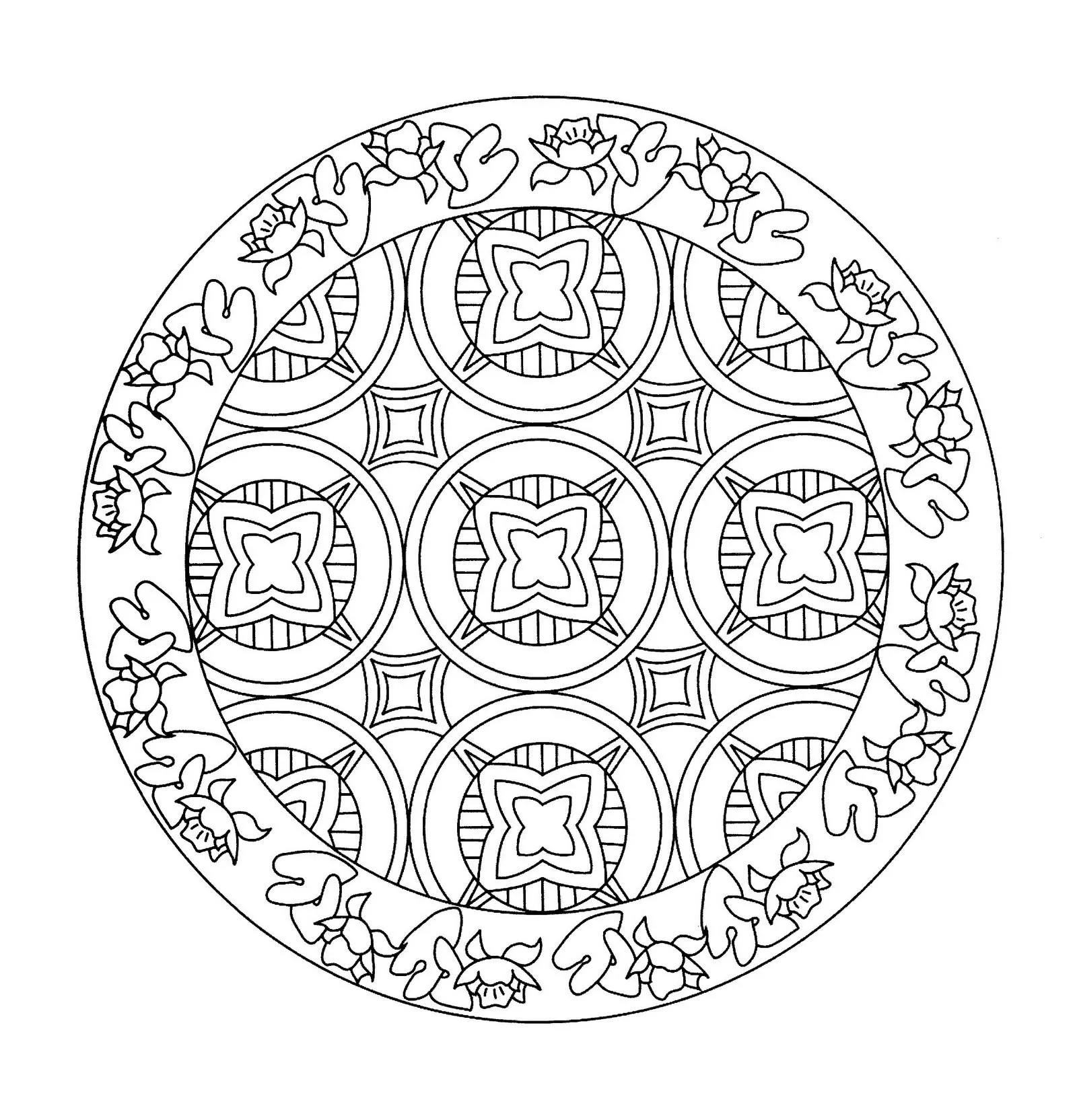 Mandala mit Blumen zum Ausmalen (Thematische Mandalas : <b>Blumen & Vegetation</b>)