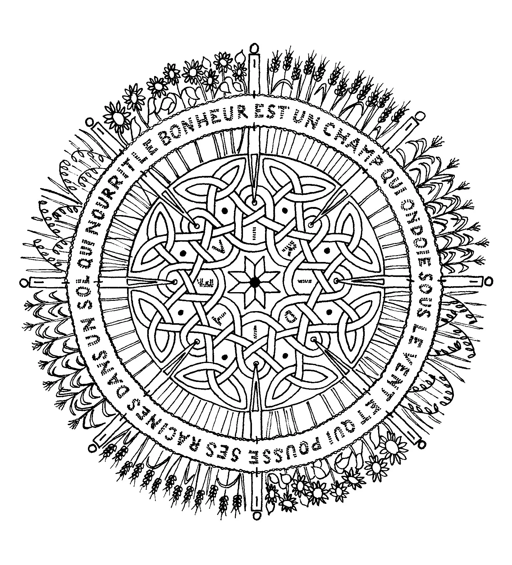 Mandala zum Ausmalen mit Blumen und Blättern (Thematische Mandalas : <b>Blumen & Vegetation</b>)