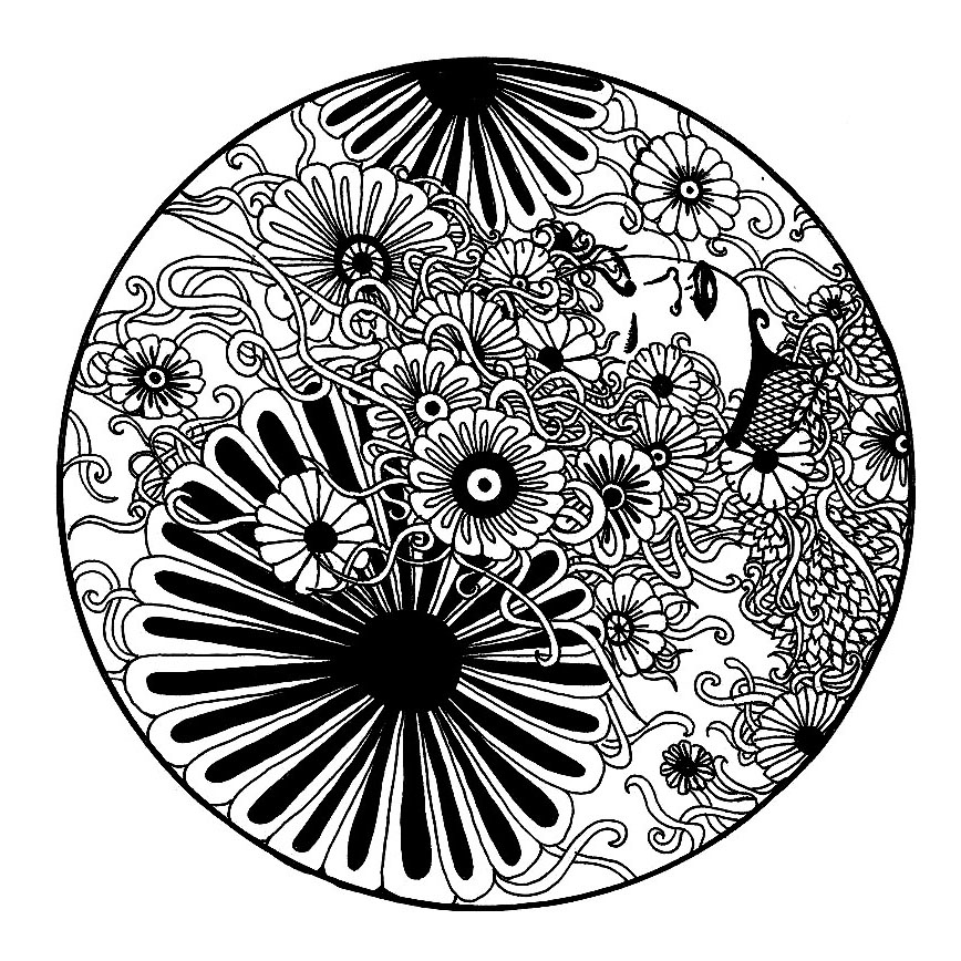 Schwarz-weiße Blumen, die in ein Mandala integriert sind, von Elanise. Es ist ziemlich originell, da es nicht symmetrisch ist, also ist es ein ziemlich spezielles Mandala, aber es gefällt.