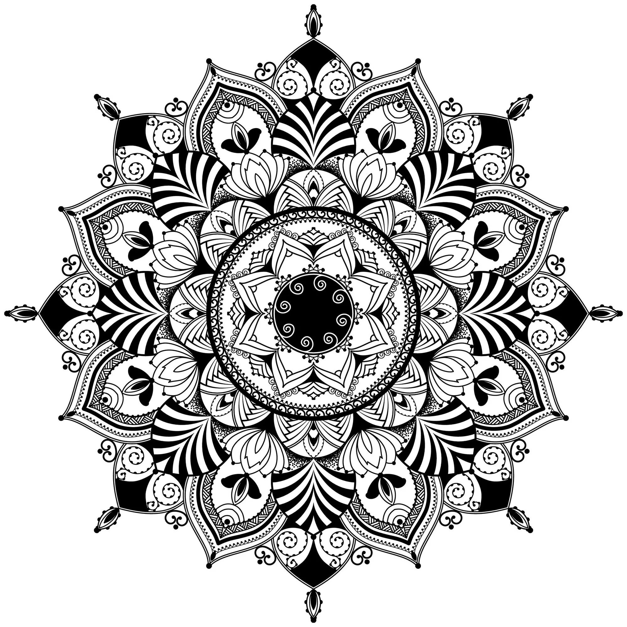 Mandala Zentangle schwarz & weiß (Thematische Mandalas : Blumen & Vegetation)