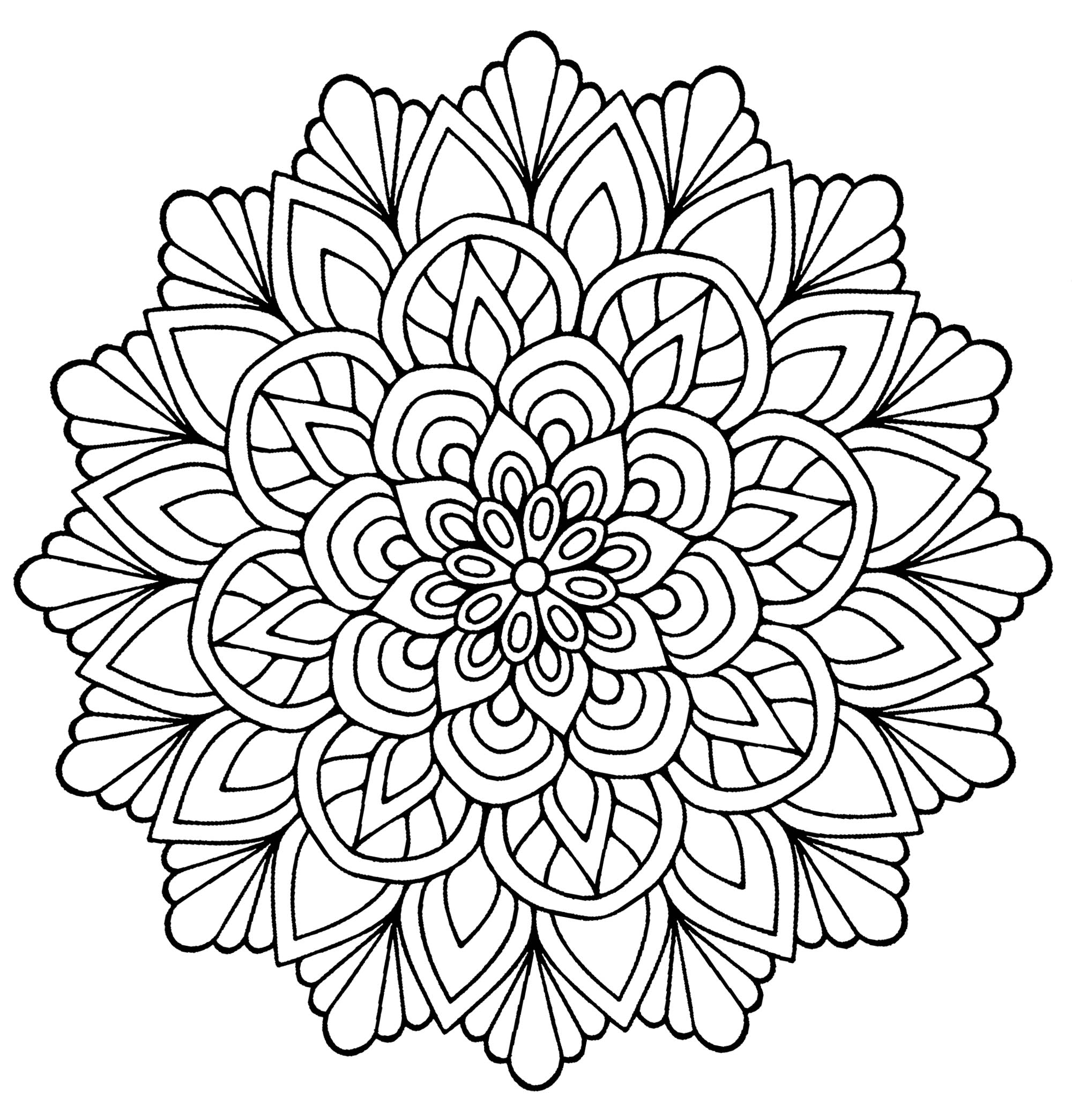 Dieses Mandala mit Blumen und Blättern ist perfekt, um eine schöne Zeit beim Ausmalen zu verbringen. Eine schöne Blume in der Mitte und hübsche Blätter, die sie umgeben. Es ist wirklich ein perfektes Mandala, wenn Sie gerne Blumen ausmalen.