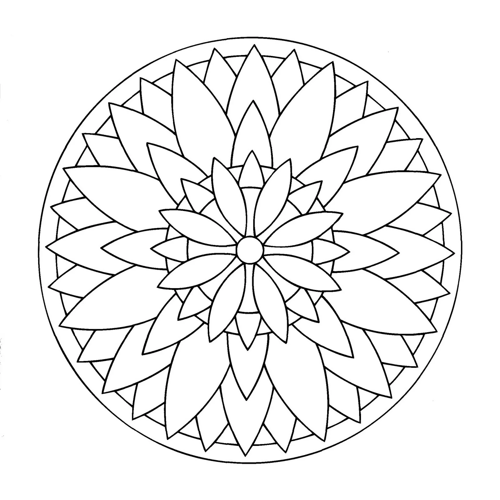 Kostenloses Mandala mit einer perfekt symmetrischen Blume (Thematische Mandalas : Blumen & Vegetation)