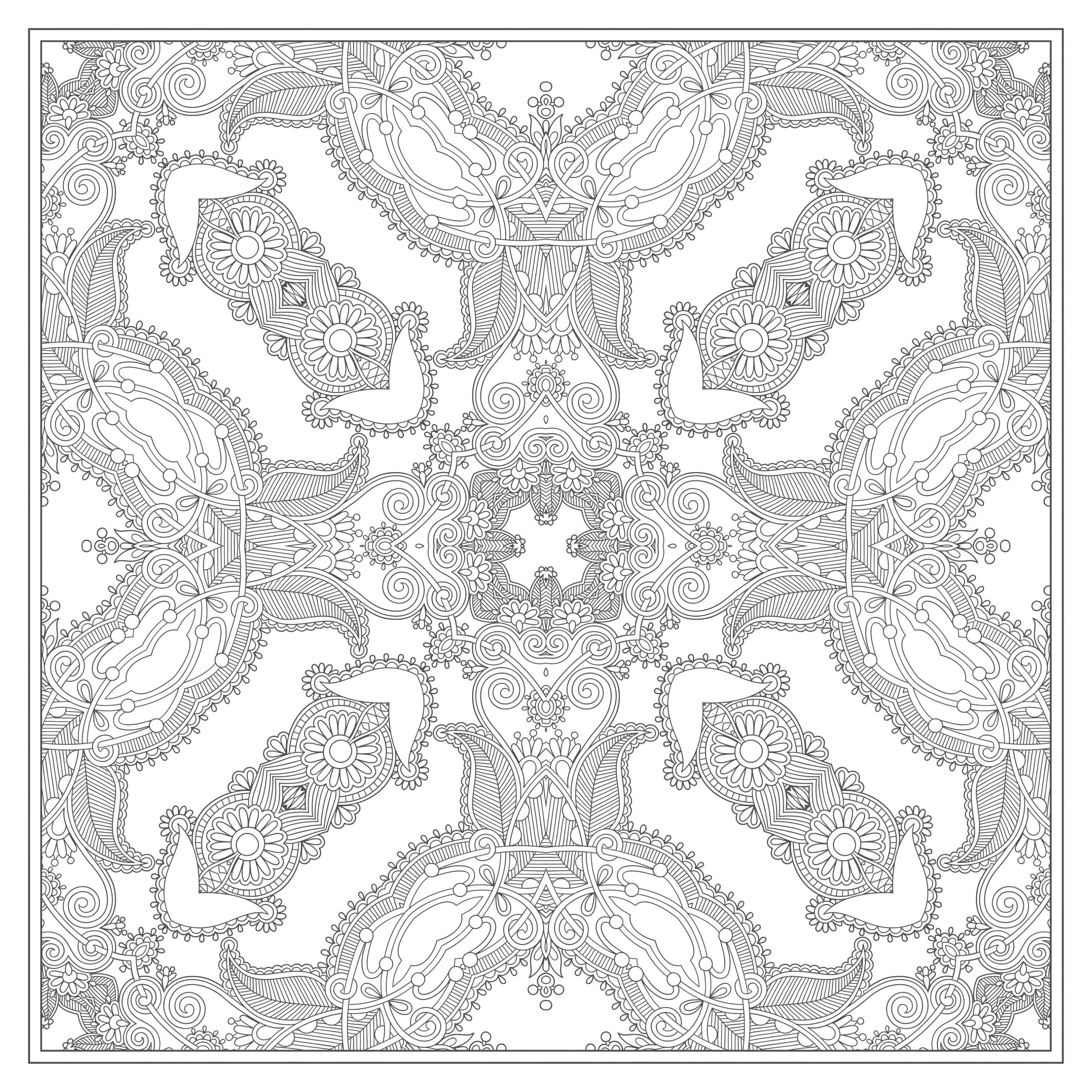 Wunderschönes quadratisches Mandala (Thematische Mandalas : Blumen & Vegetation)