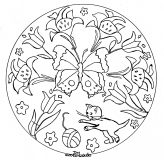 Mandala mit Blättern, Blumen und Schmetterlingen (Thematische Mandalas : Blumen & Vegetation)