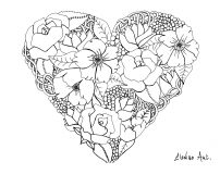 Verschiedene Blumen in einem Herzen (Thematische Mandalas : Blumen & Vegetation)