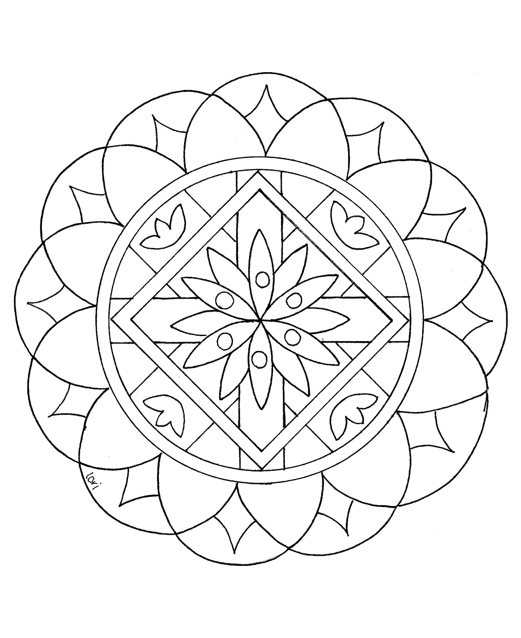 Mandala-Rosette (Schwierigkeitsgrad Mandalas : Einfach (für Kinder))