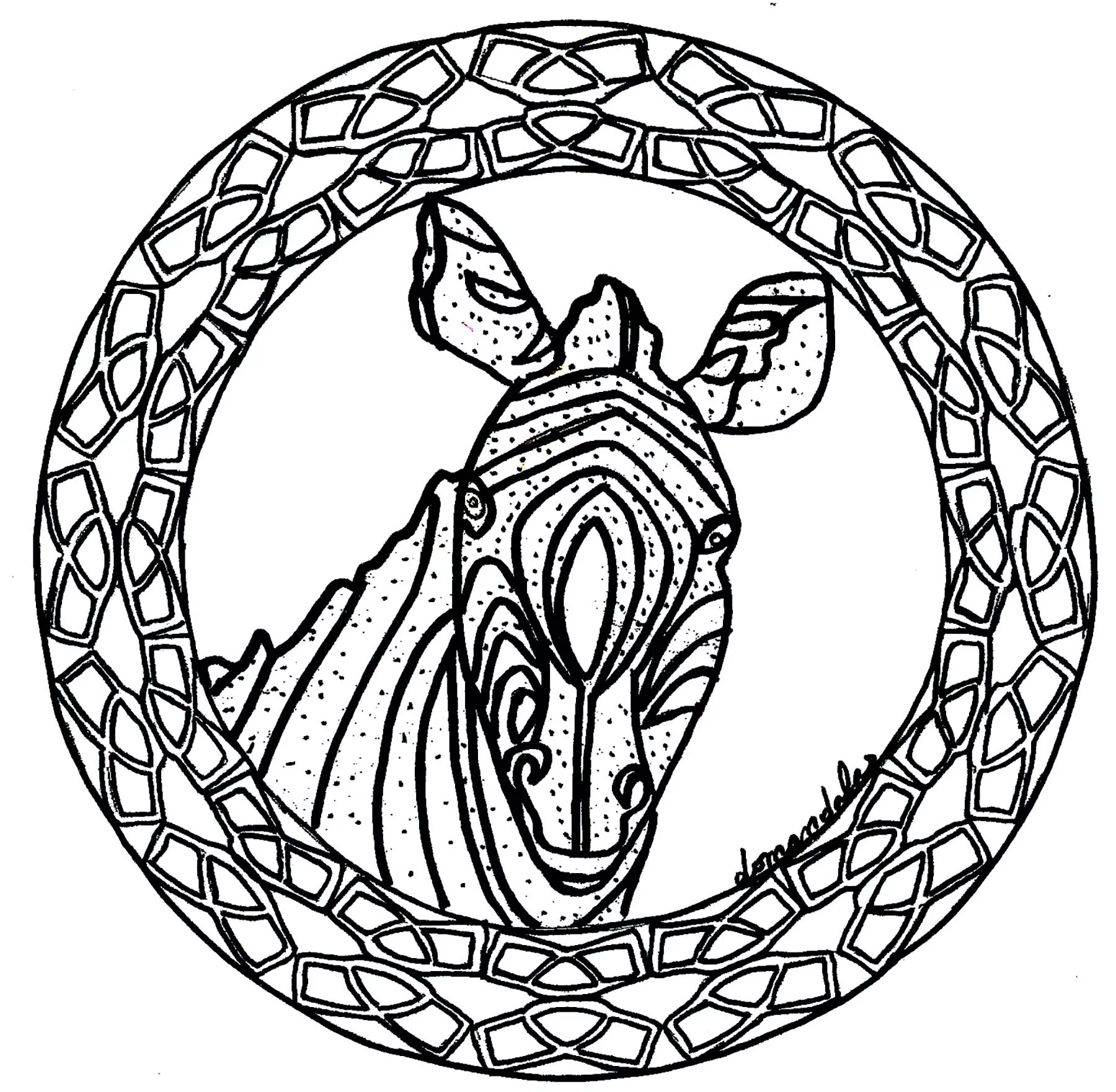 Mandala Zebra leicht gemacht (Schwierigkeitsgrad Mandalas : Einfach (für Kinder))