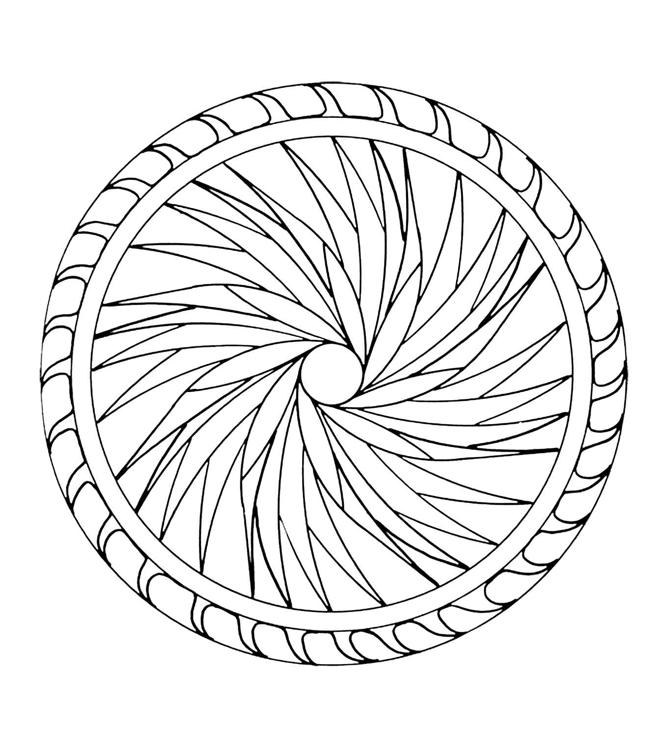 Ein abstraktes rundes Mandala, das einen Eindruck von Bewegung vermittelt. Ziemlich einfach, für Kinder.