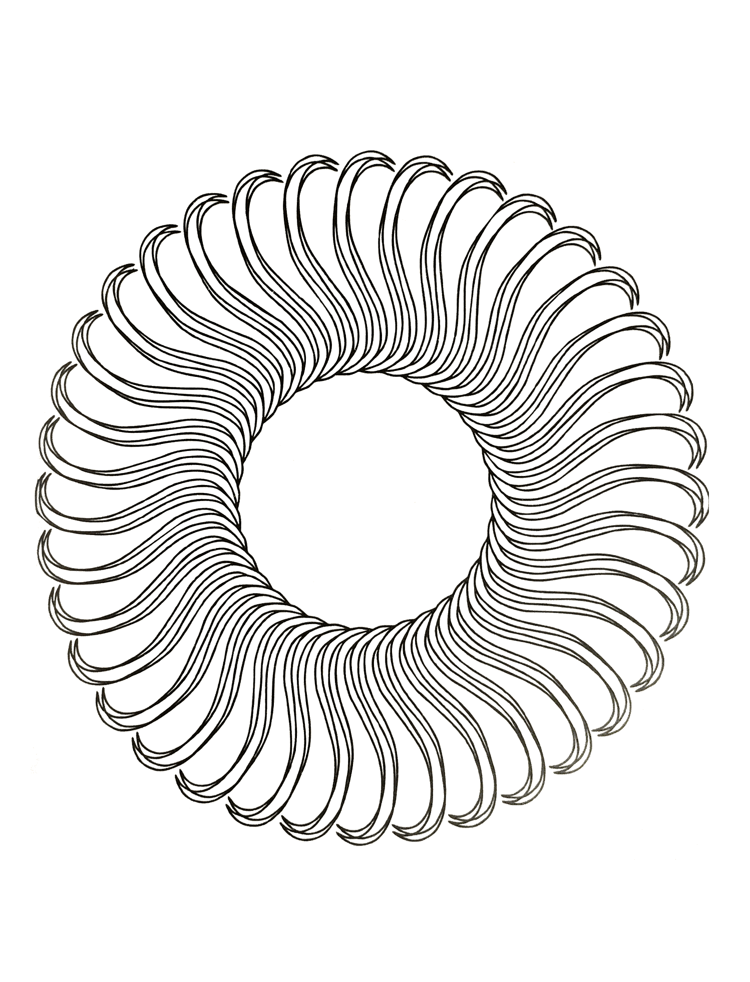 Ein regelmäßiges, harmonisches Mandala, das perfekt ist, wenn Sie sich nach Einfachheit sehnen oder nur wenig Zeit zum Ausmalen haben.