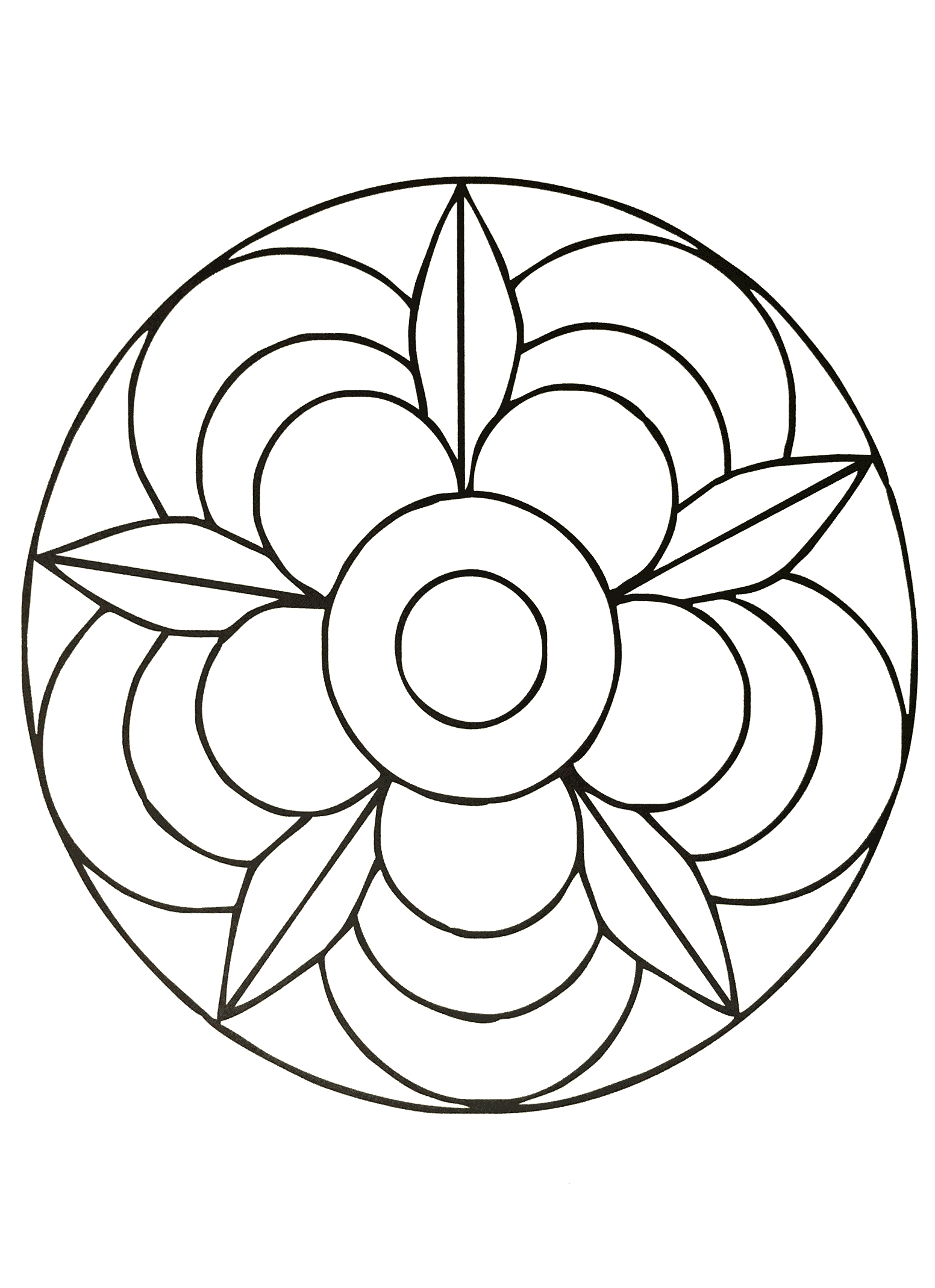 Wunderschönes Mandala, das eine sehr schöne Blume darstellt. Sehr einfach zum Ausmalen.