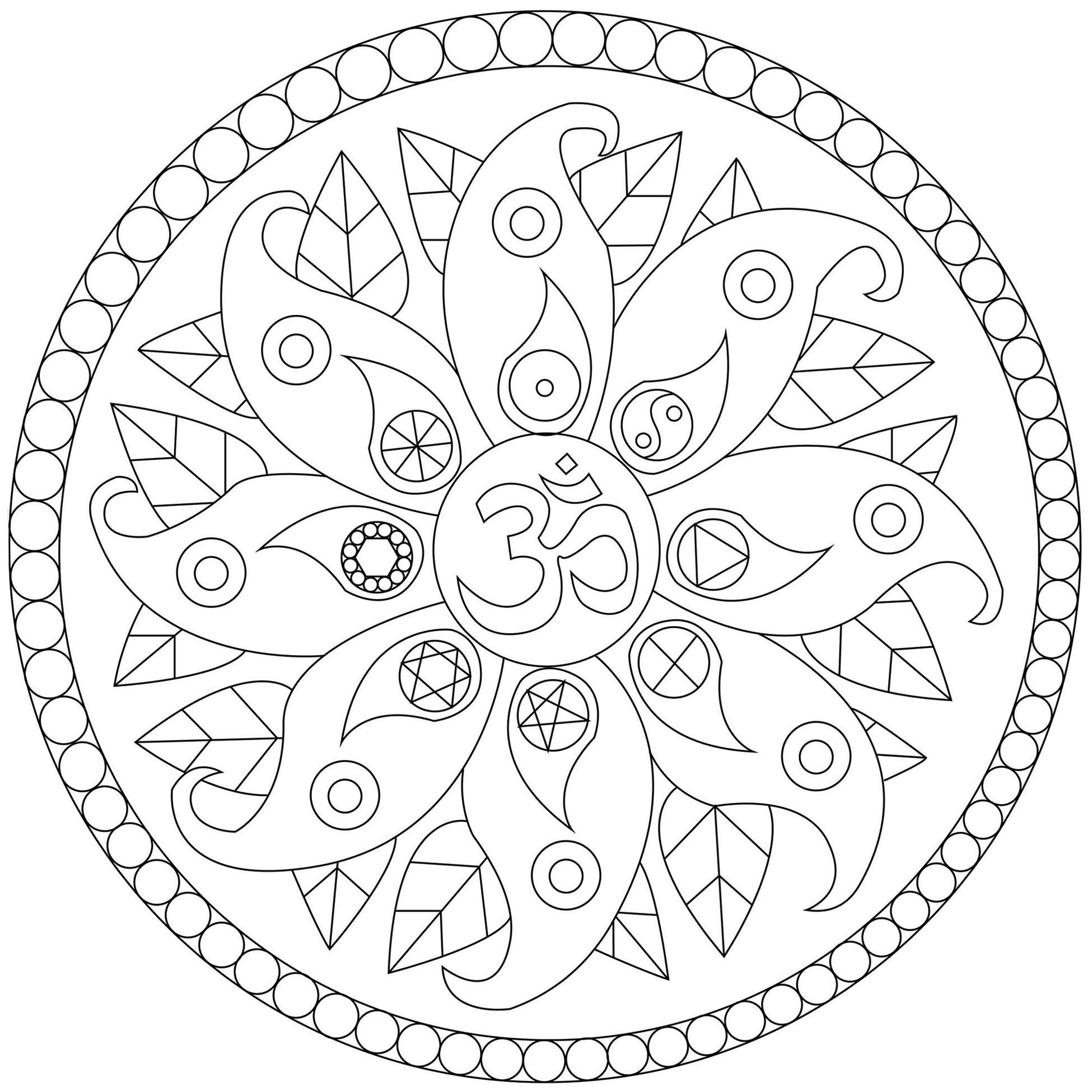 Hübsches Mandala mit verschiedenen Symbolen wie Yin und Yang, dem Om-Symbol .., Künstler : Caillou