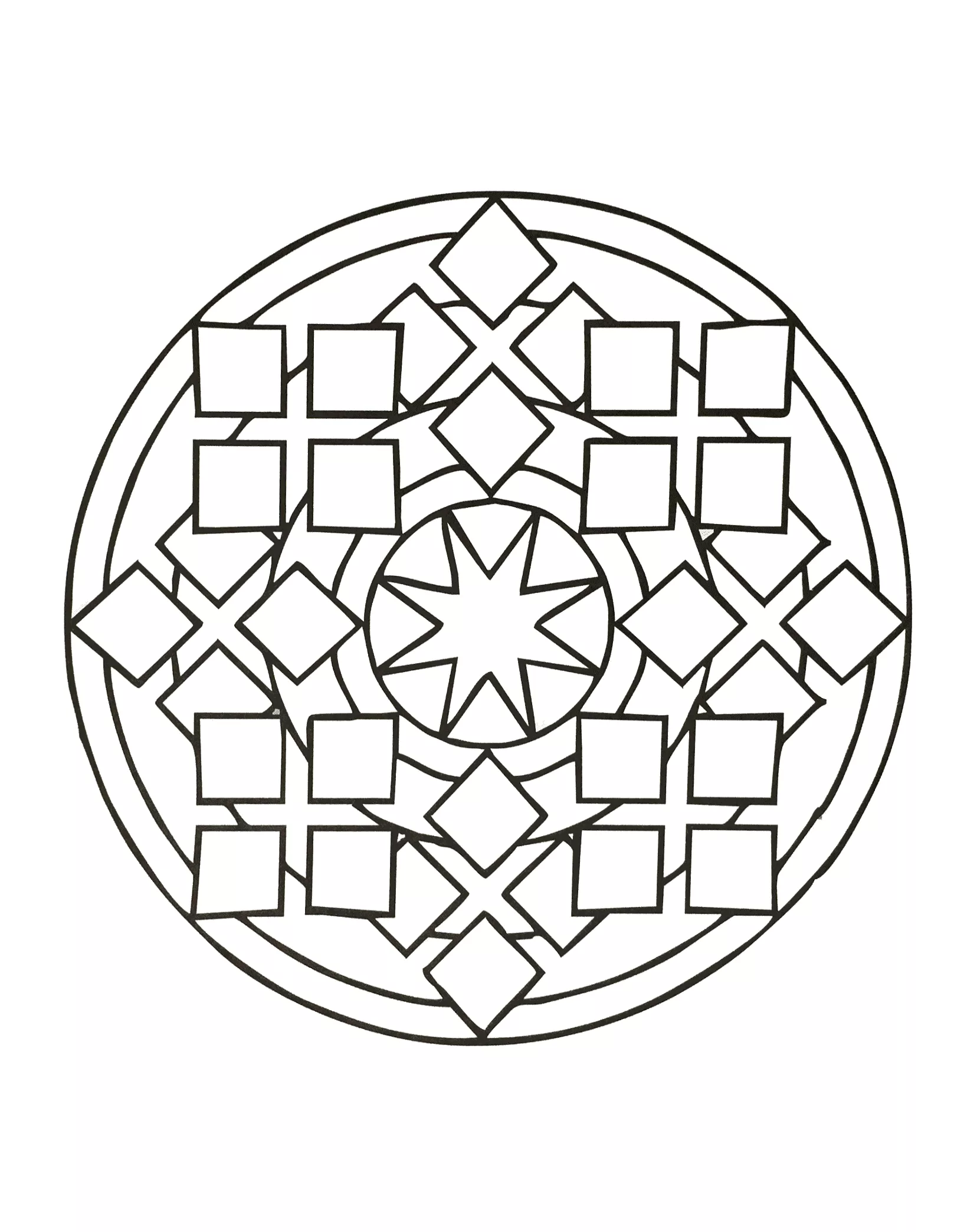 Mandala Quadrate und Sterne (Schwierigkeitsgrad Mandalas : Einfach (für Kinder))