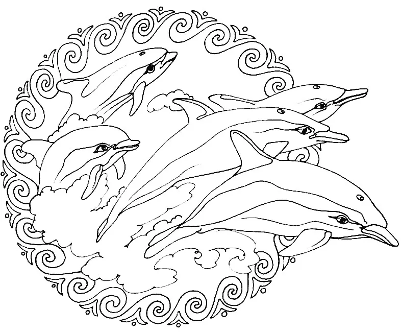 Mandala-Dauphinen (Schwierigkeitsgrad Mandalas : Einfach (für Kinder))