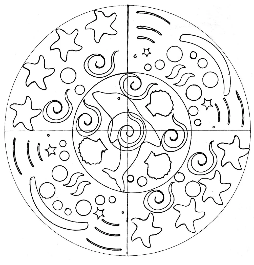 Einfaches Mandala Delphin (Schwierigkeitsgrad Mandalas : Einfach (für Kinder))