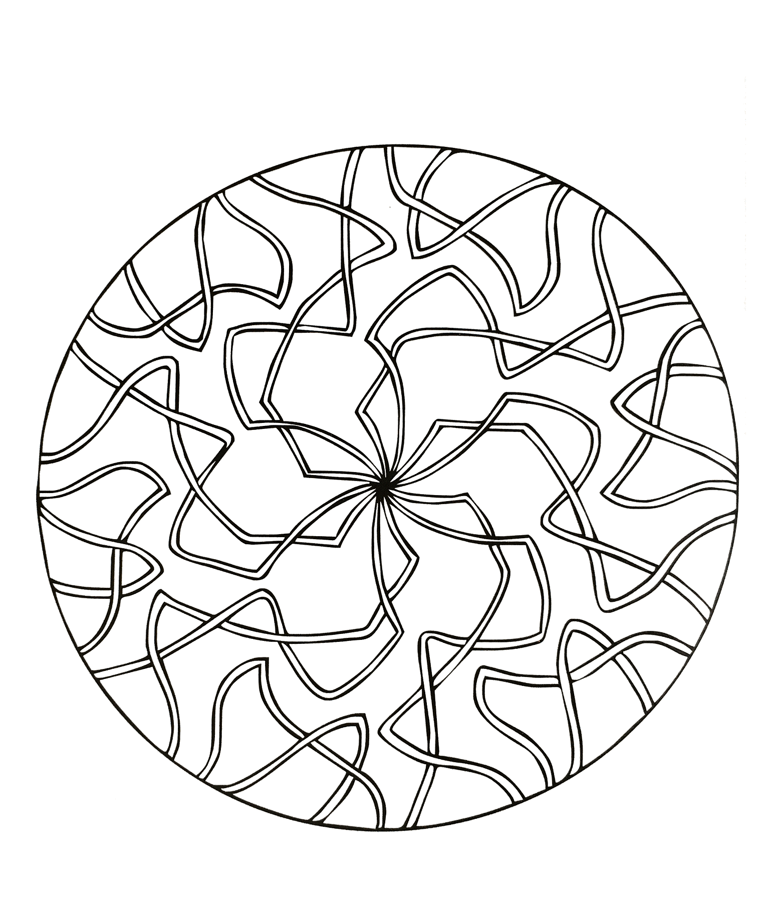 Ein leicht auszumalendes Mandala, das sich perfekt für jüngere Kinder eignet, mit großen Flächen zum Ausmalen.