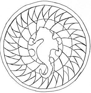 Einfaches Hippocampe-Mandala (Schwierigkeitsgrad Mandalas : Einfach (für Kinder))