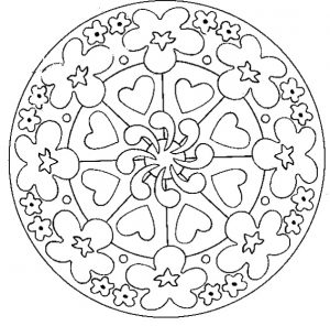 Mandala Blumen und Herzen (Schwierigkeitsgrad Mandalas : Einfach (für Kinder))