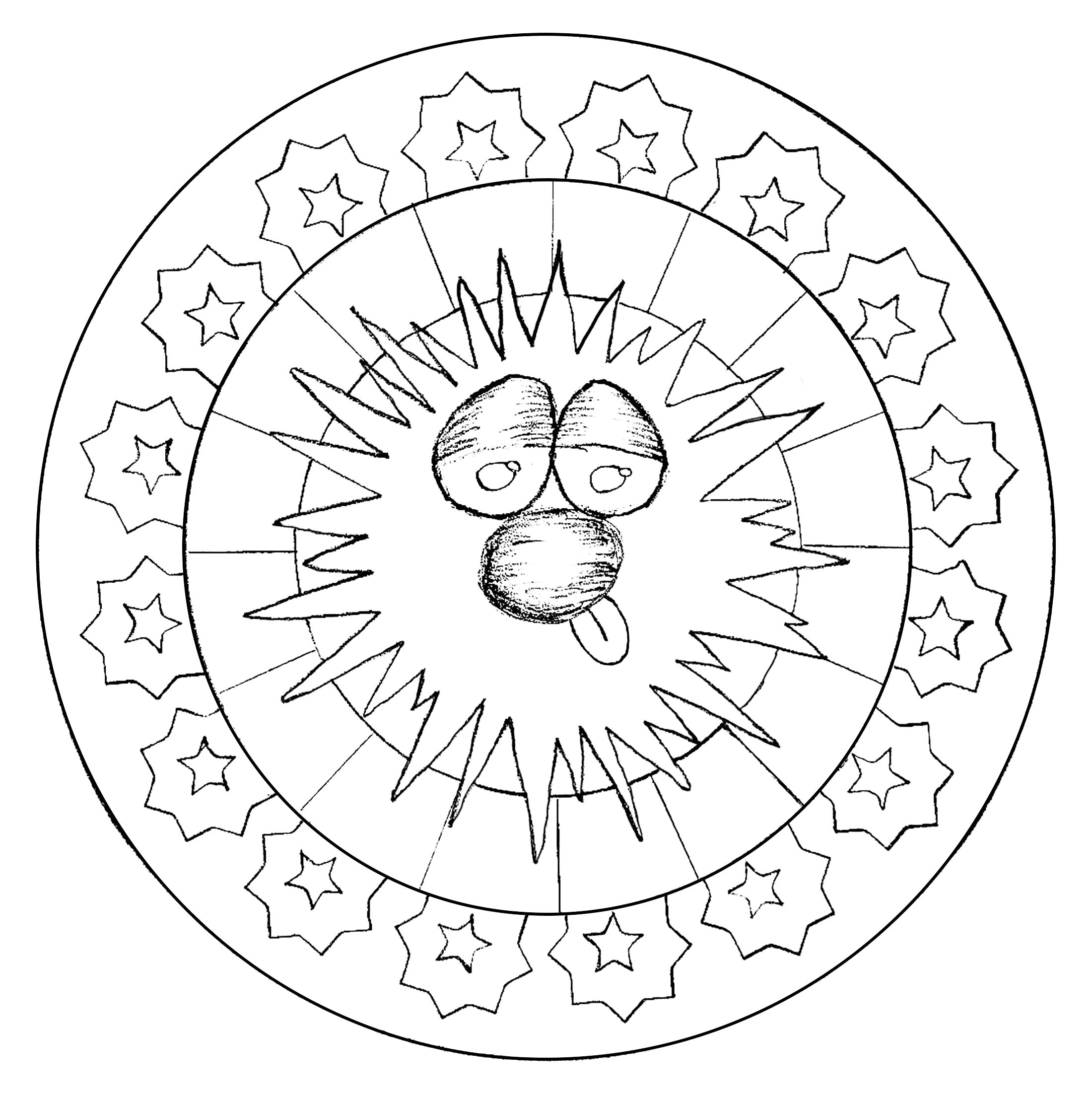 Lustige Figur inmitten eines Mandalas. Eine Zeichnung, die exklusiv für die Website erstellt wurde!