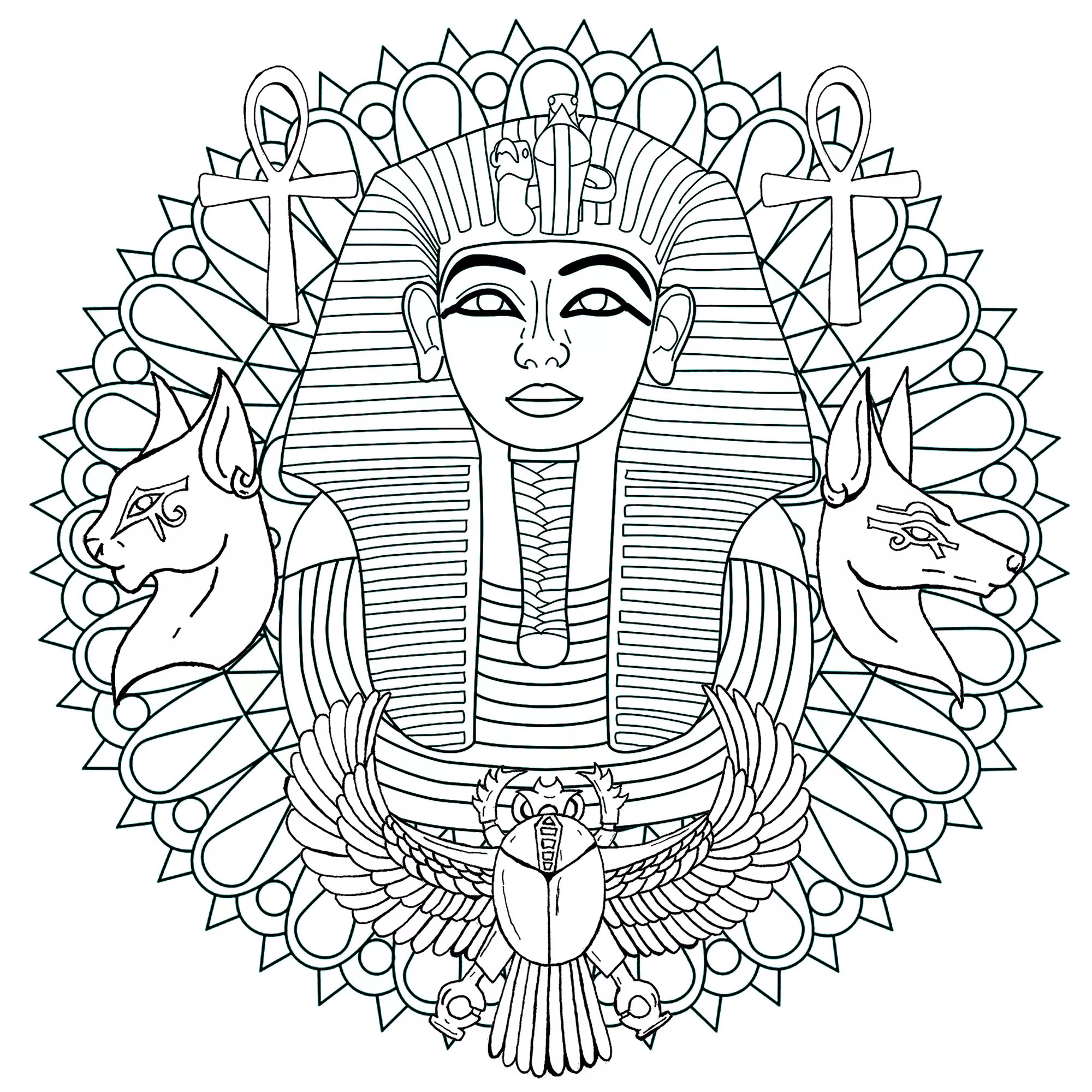 Mandala Tutanchamun - Version - 1 (Thematische Mandalas : Figuren)