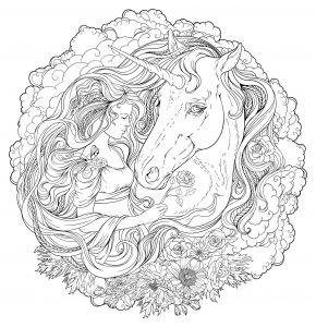 Mädchen & Einhorn in einem sehr schönen, exklusiven Mandala. Es liegt an Ihnen, die schönsten Farben zu finden, um sie zum Leben zu erwecken (Thematische Mandalas : Figuren)