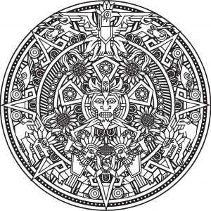 Ein aztekisches Mandala. Es liegt an Ihnen, die schönsten Farben zu finden, um es zum Leben zu erwecken (Thematische Mandalas : Figuren)