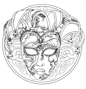 Eine Maske des venezianischen Karnevals in ein Mandala integriert (Thematische Mandalas : Figuren)