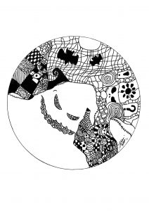 Mandala mit einem gruseligen Geist. Finde die Farben, die diese Zeichnung so gruselig wie möglich machen! (Thematische Mandalas : Figuren)
