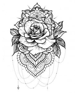 Eine hübsche Rose, die mit einem Mandala verwechselt wurde - ein wunderschönes Tattoo! (Thematische Mandalas : Tattoo-Designs)