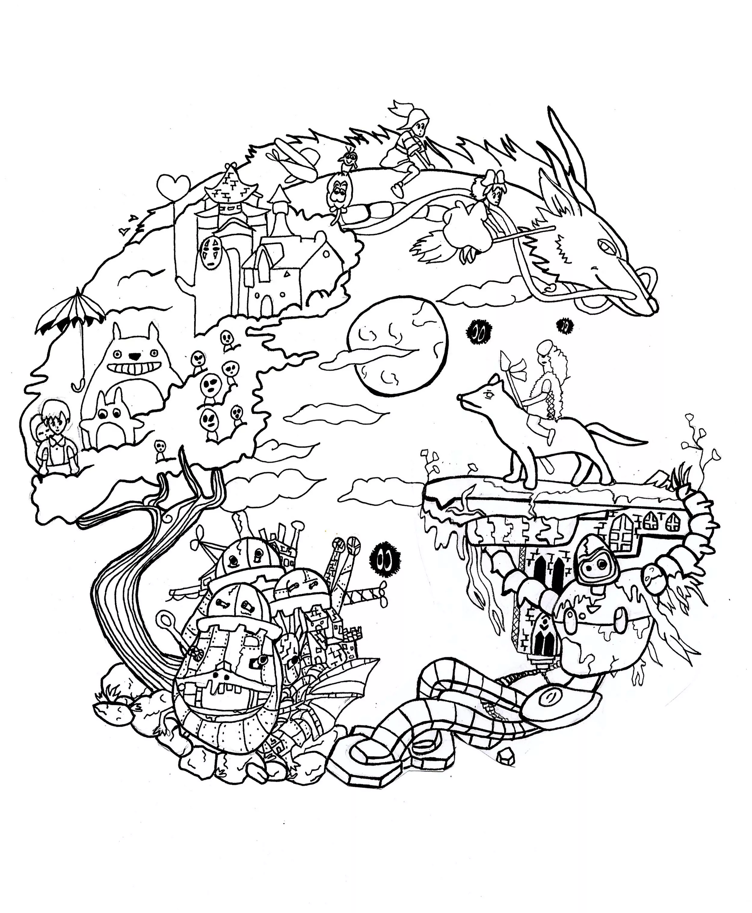 Von den Ghibli-Studios inspiriertes Mandala (Schwierigkeitsgrad Mandalas : Normal)