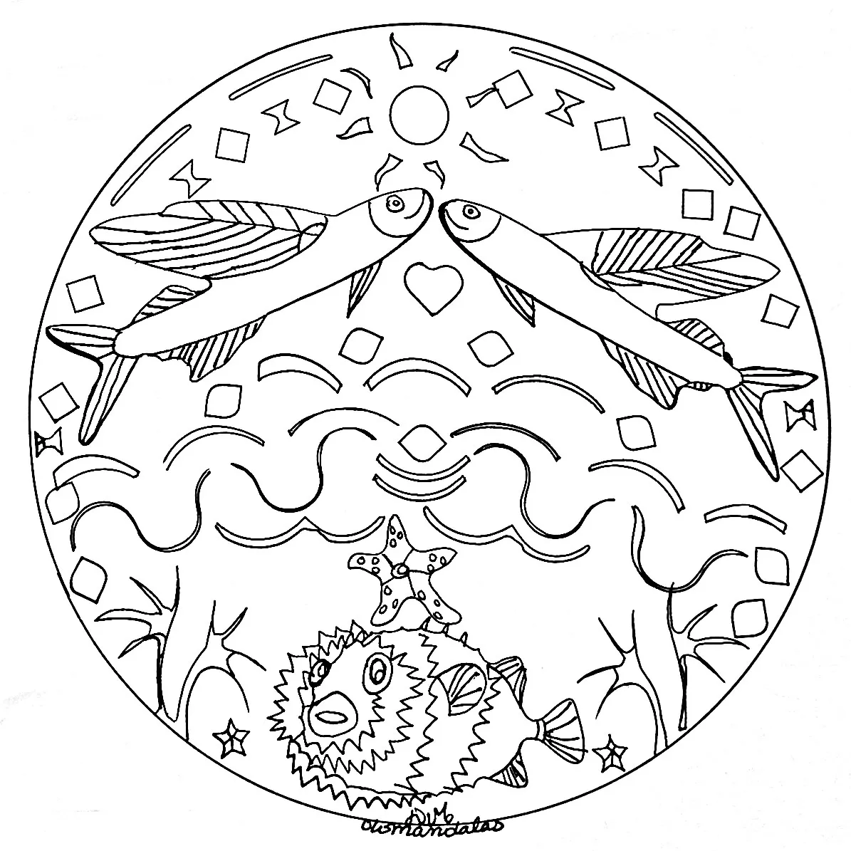 Mandala Fische im Meer (Schwierigkeitsgrad Mandalas : Normal)