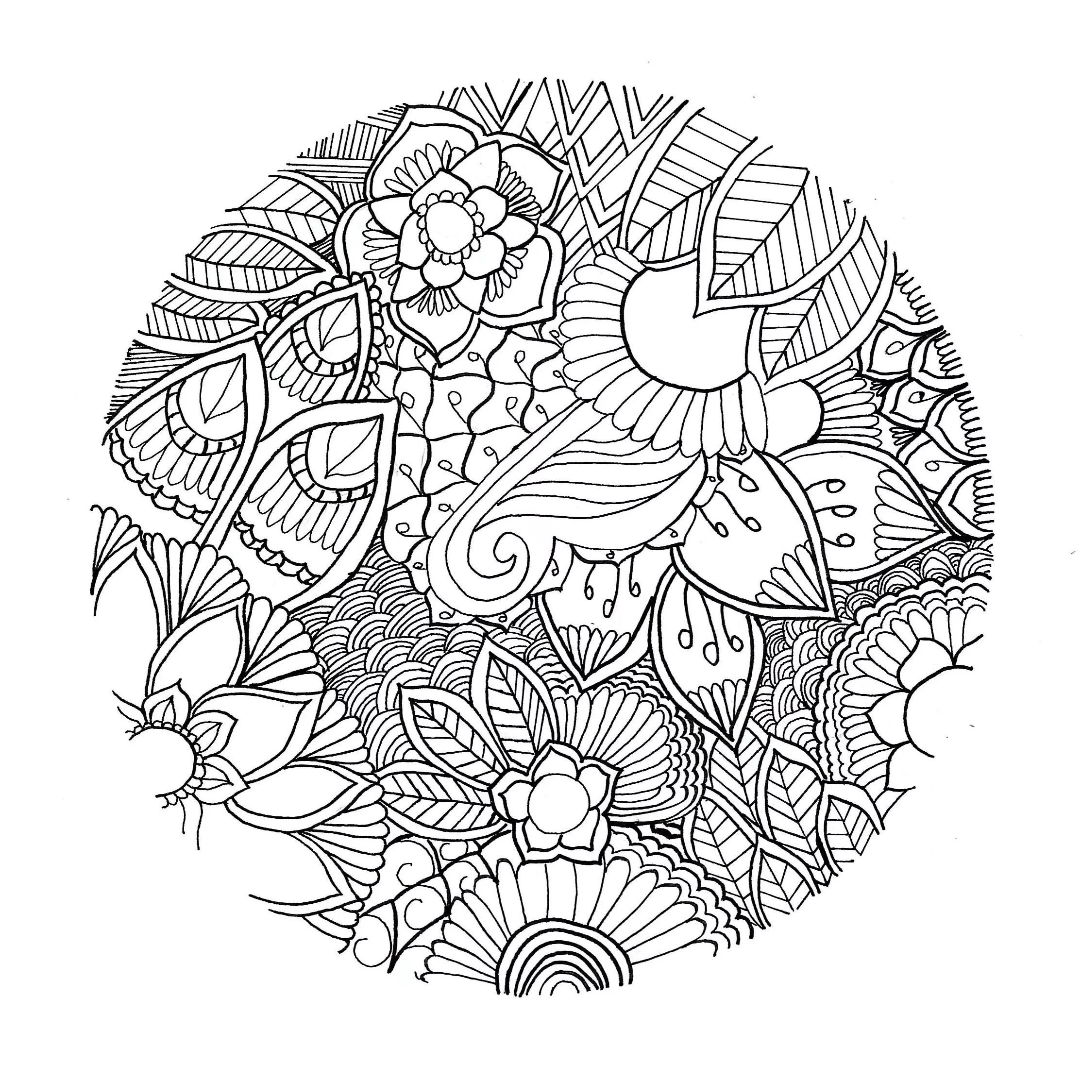 Originelles Mandala mit verschiedenen Blumen (Schwierigkeitsgrad Mandalas : Normal)