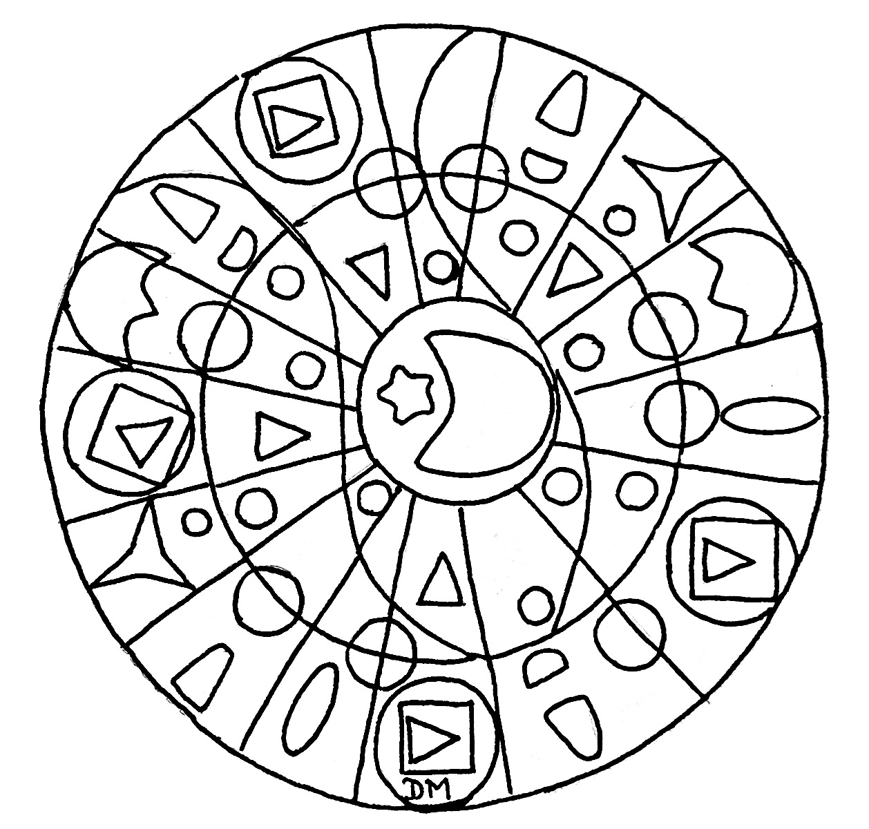 Wenn Sie ein Mandala mit einfachen Formen suchen, das nicht zu kompliziert zum Ausmalen ist, aber trotzdem einen relativen Schwierigkeitsgrad hat, ist dieses hier perfekt für Sie.