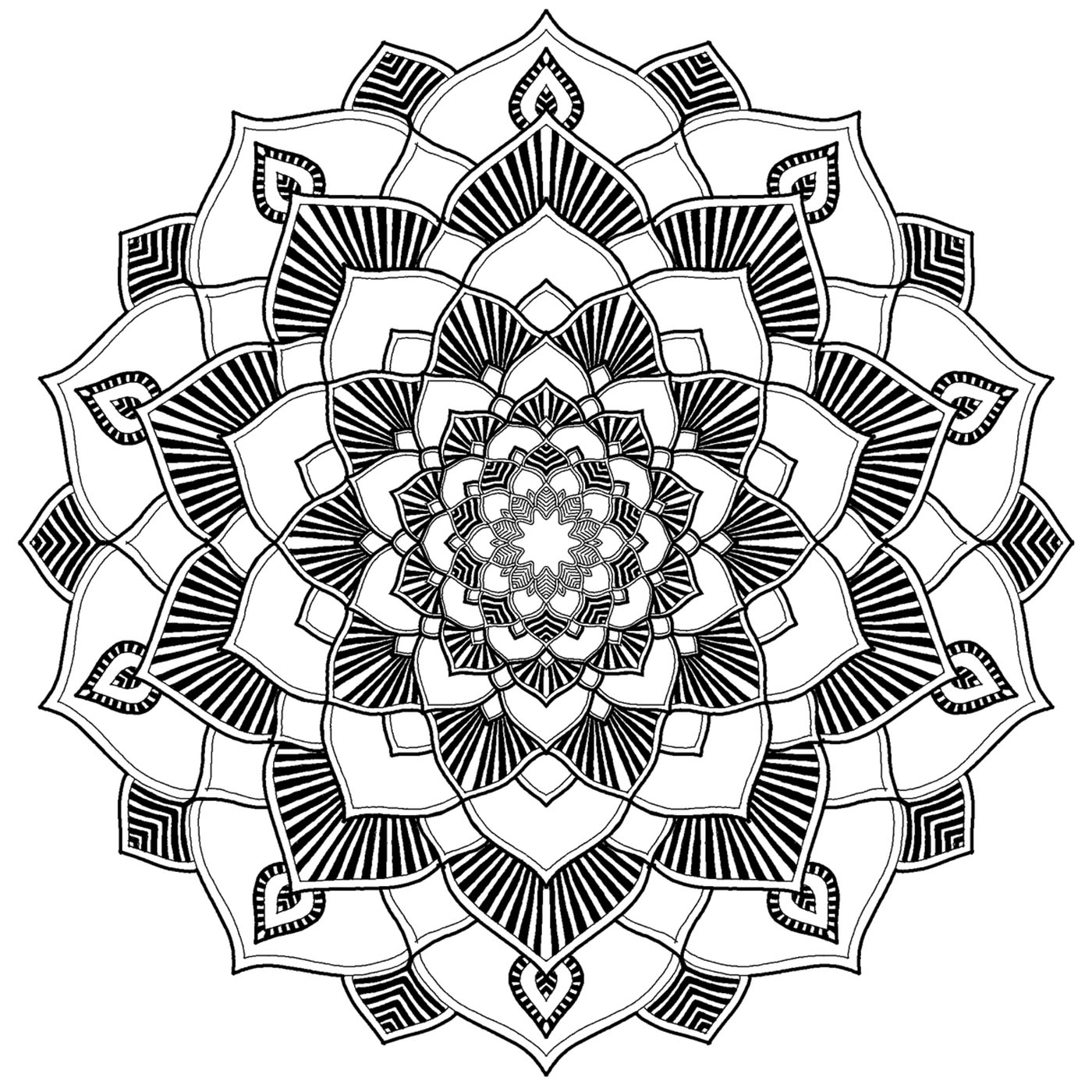 Wunderschönes Mandala, perfekt zum Entspannen und um Freude daran zu haben, wiederholte und wunderschön gezeichnete Muster in Farbe zu bringen.