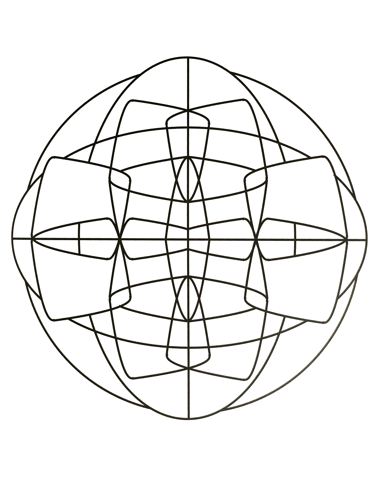 Wunderschönes symmetrisches und ziemlich abstraktes Mandala mit einem durchgehend grafischen Eindruck. Ziemlich einfach.