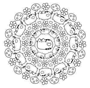 Mandala Pusheen le chat (Schwierigkeitsgrad Mandalas : Normal)