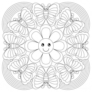 mandala-a-farbig-gratis-schmetterling-und-kleine-blume