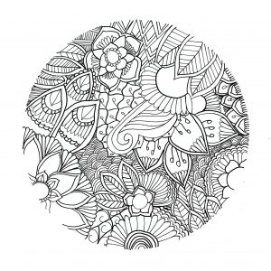 Originelles Mandala mit verschiedenen Blumen (Schwierigkeitsgrad Mandalas : Normal)