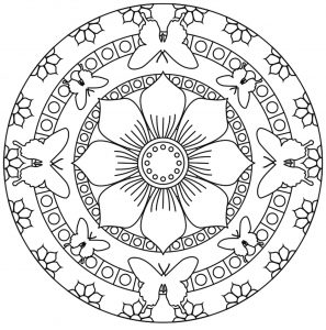 Mandalas Schmetterlinge Und Große Blume In Der Mitte