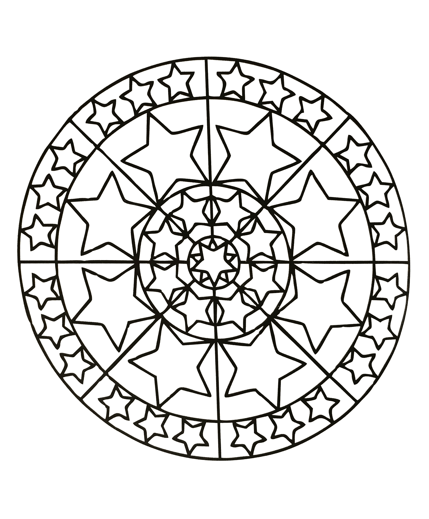 Mandala mit 8 großen und kleinen Sternen (Schwierigkeitsgrad Mandalas : Schwierig)