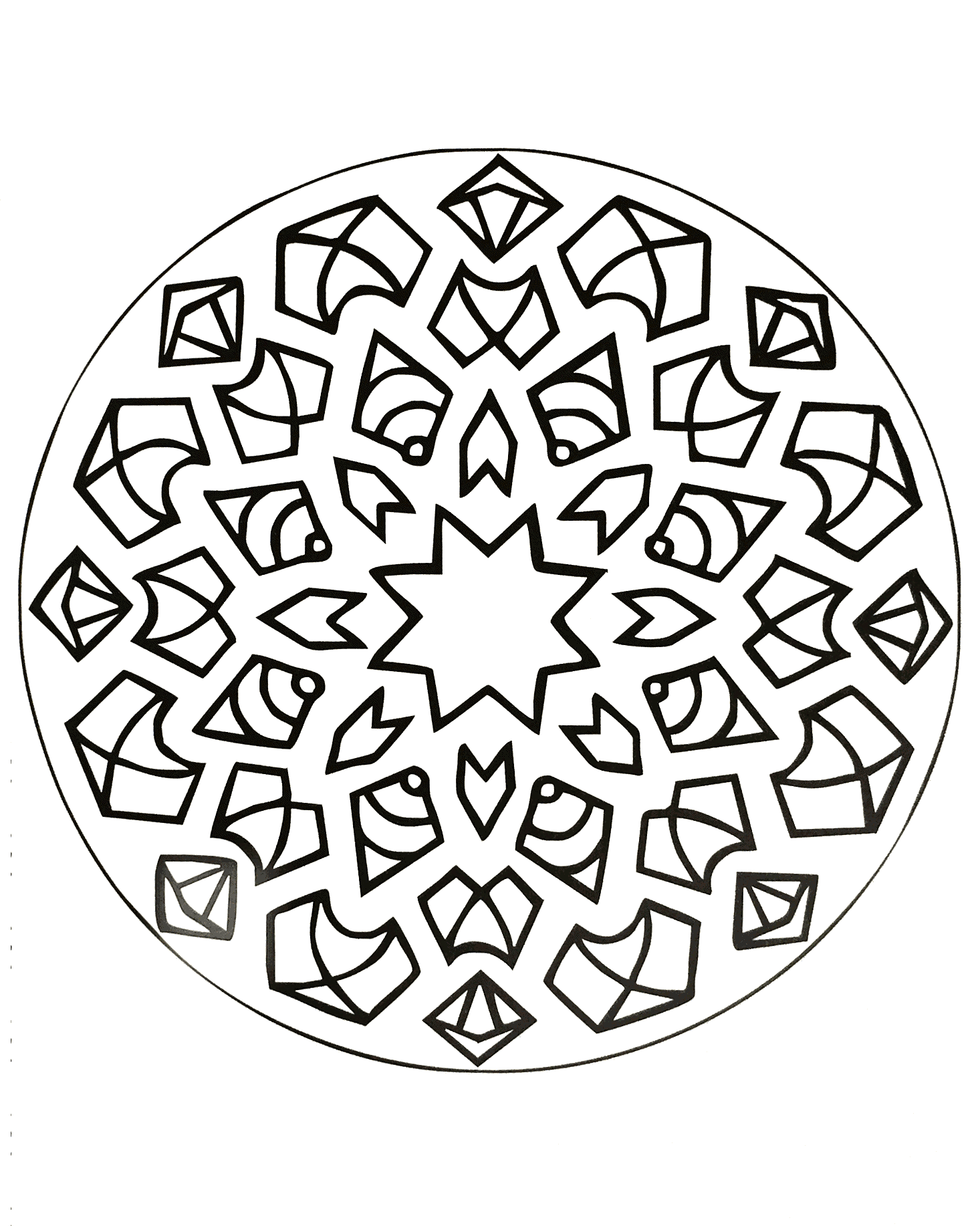 Ein Mandala mit einem Stern in der Mitte (Schwierigkeitsgrad Mandalas : Schwierig)