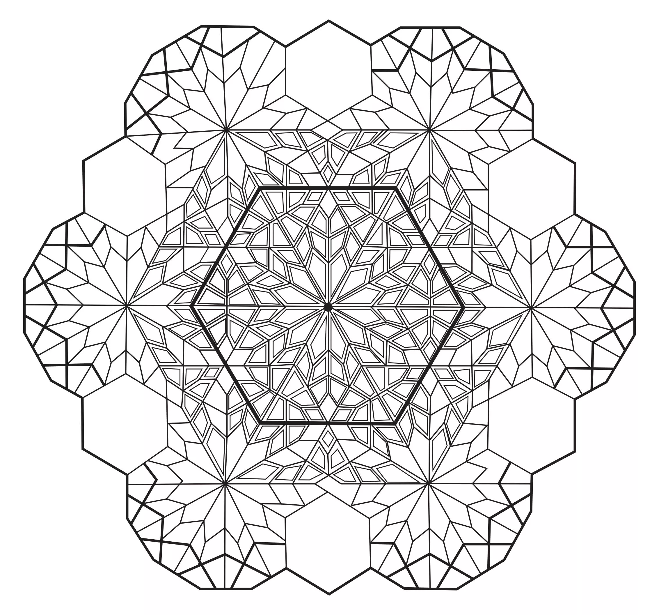 Hexagone Mandala (Schwierigkeitsgrad Mandalas : Schwierig)