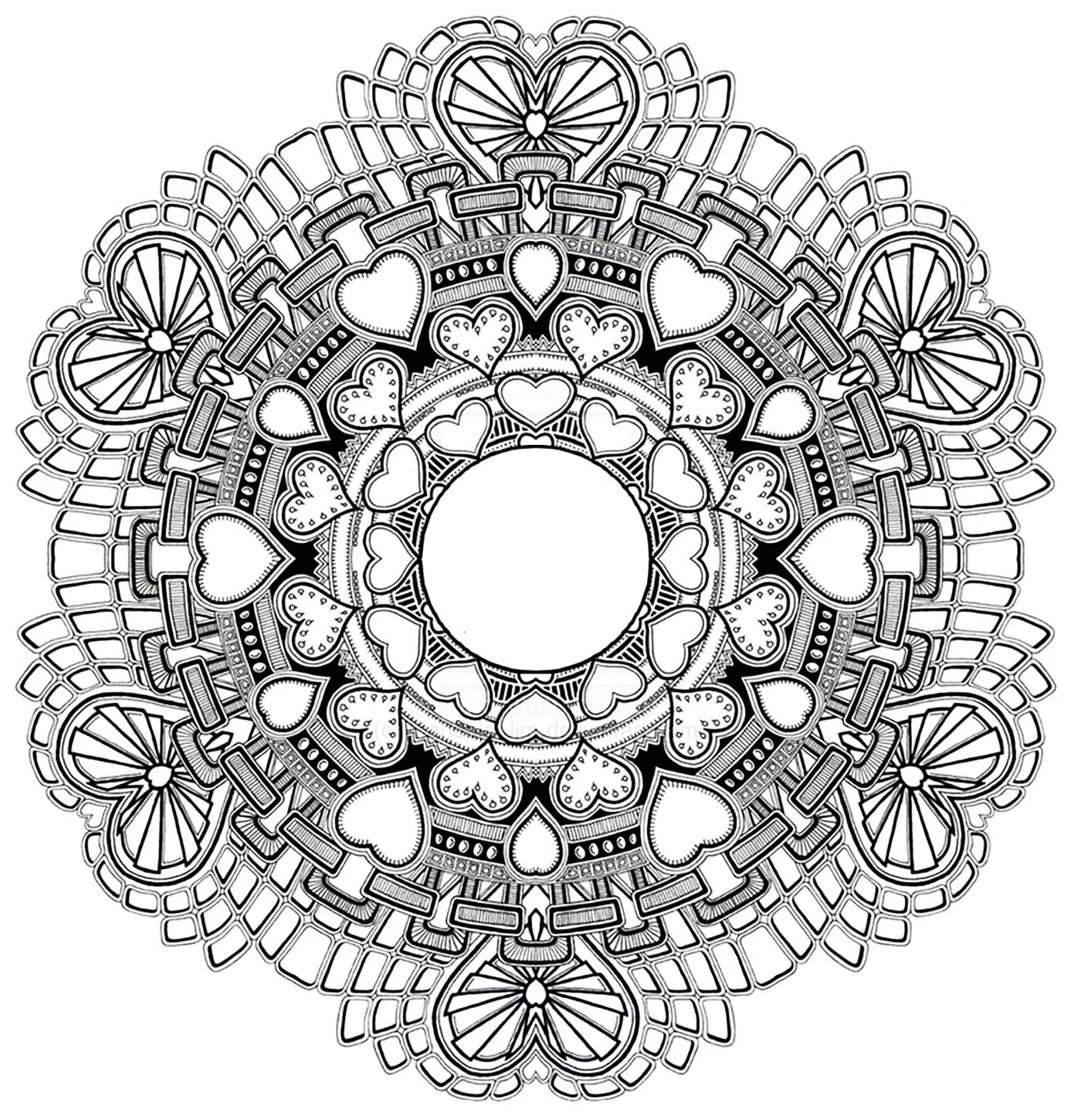 Liebes-Mandala Valentinstag (Schwierigkeitsgrad Mandalas : Schwierig)