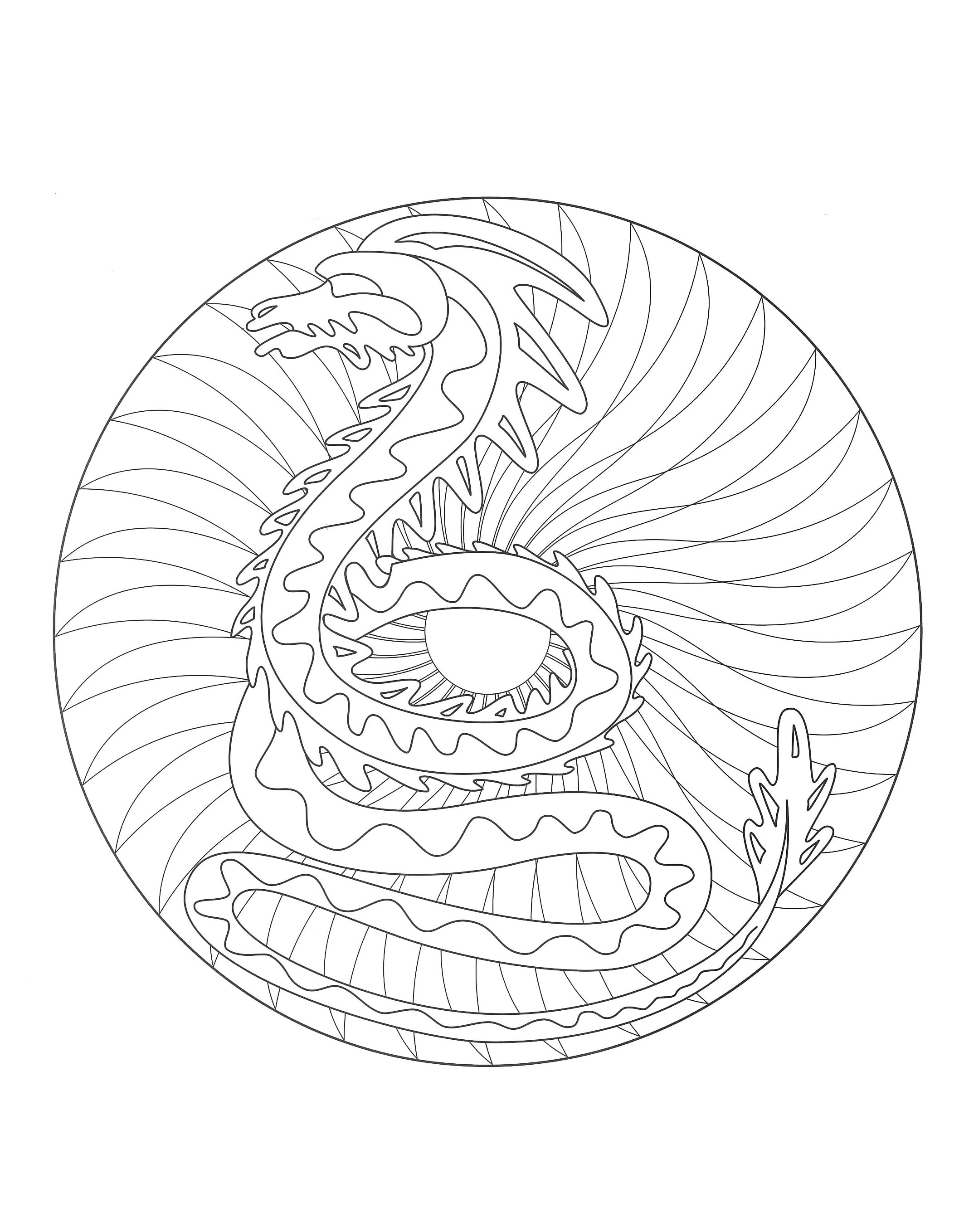 Ein Mandala mit einem beeindruckenden Drachen in der Mitte