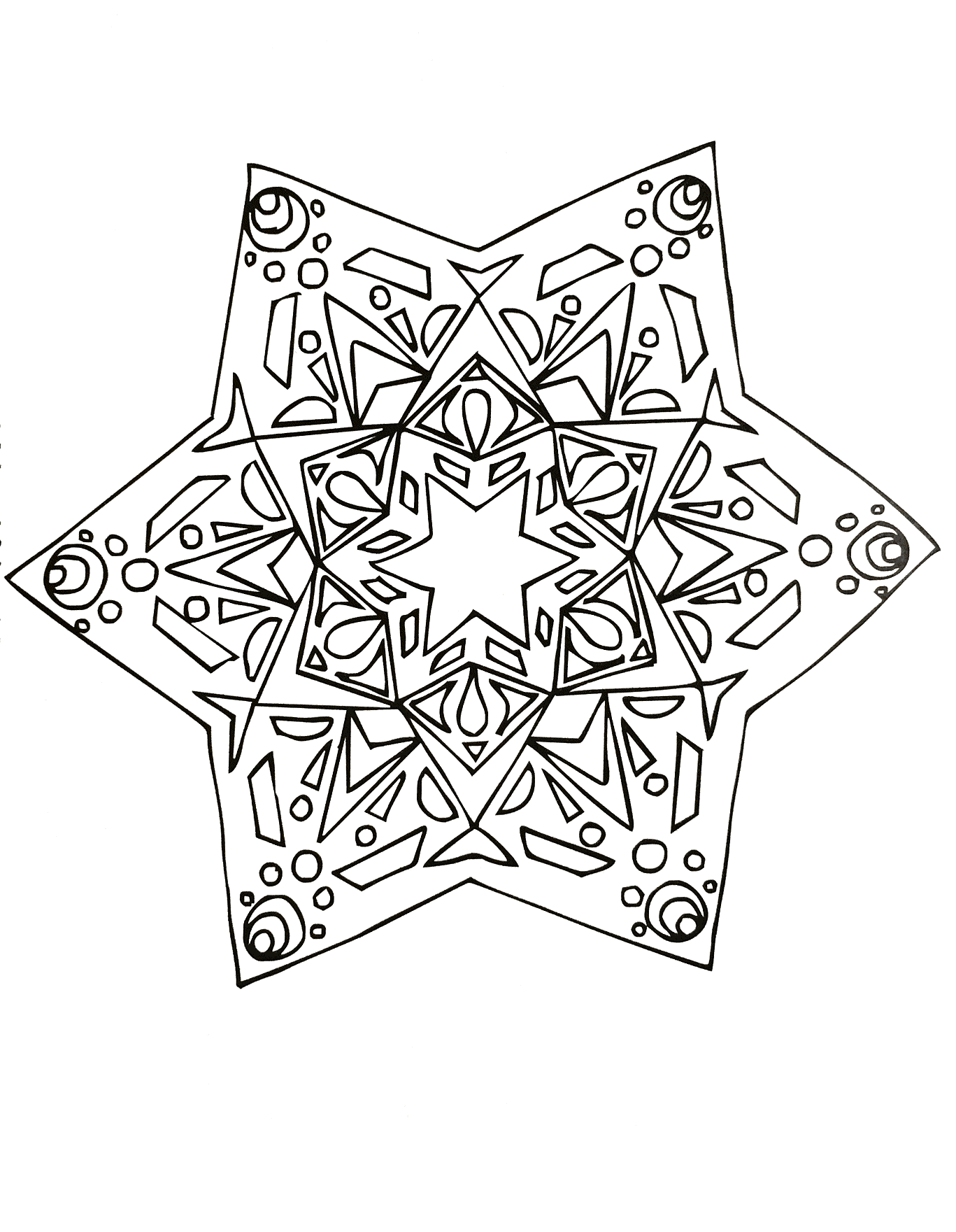 Mandala in einem großen Stern (Schwierigkeitsgrad Mandalas : Schwierig)