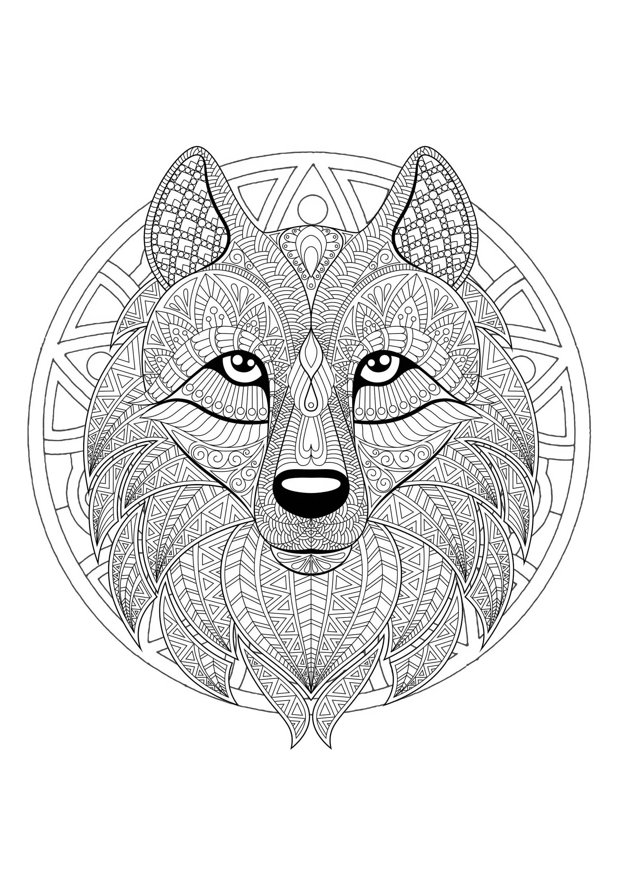 Wolfskopf-Mandala - 2 (Schwierigkeitsgrad Mandalas : Schwierig)