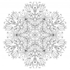 Einzigartiges, blumiges Mandala (Schwierigkeitsgrad Mandalas : Schwierig)