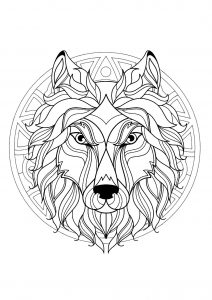 Wolfskopf-Mandala - 3 (Schwierigkeitsgrad Mandalas : Schwierig)