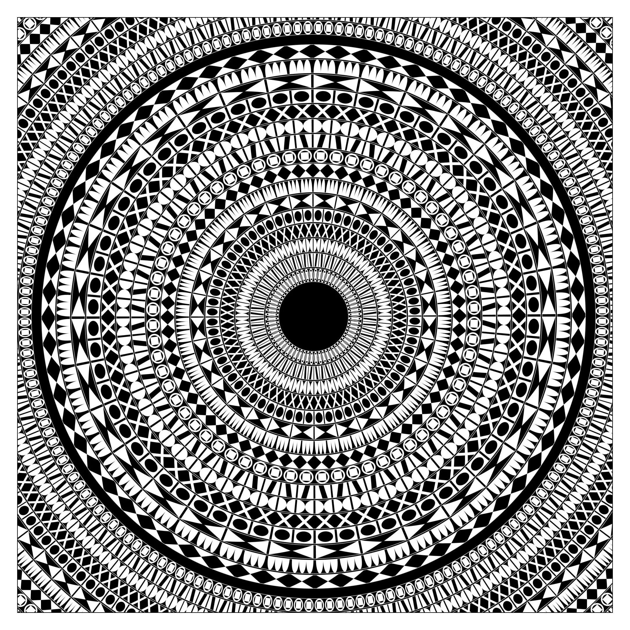 Un Mandala hypnotisant (Schwierigkeitsgrad Mandalas: Sehr schwierig)
