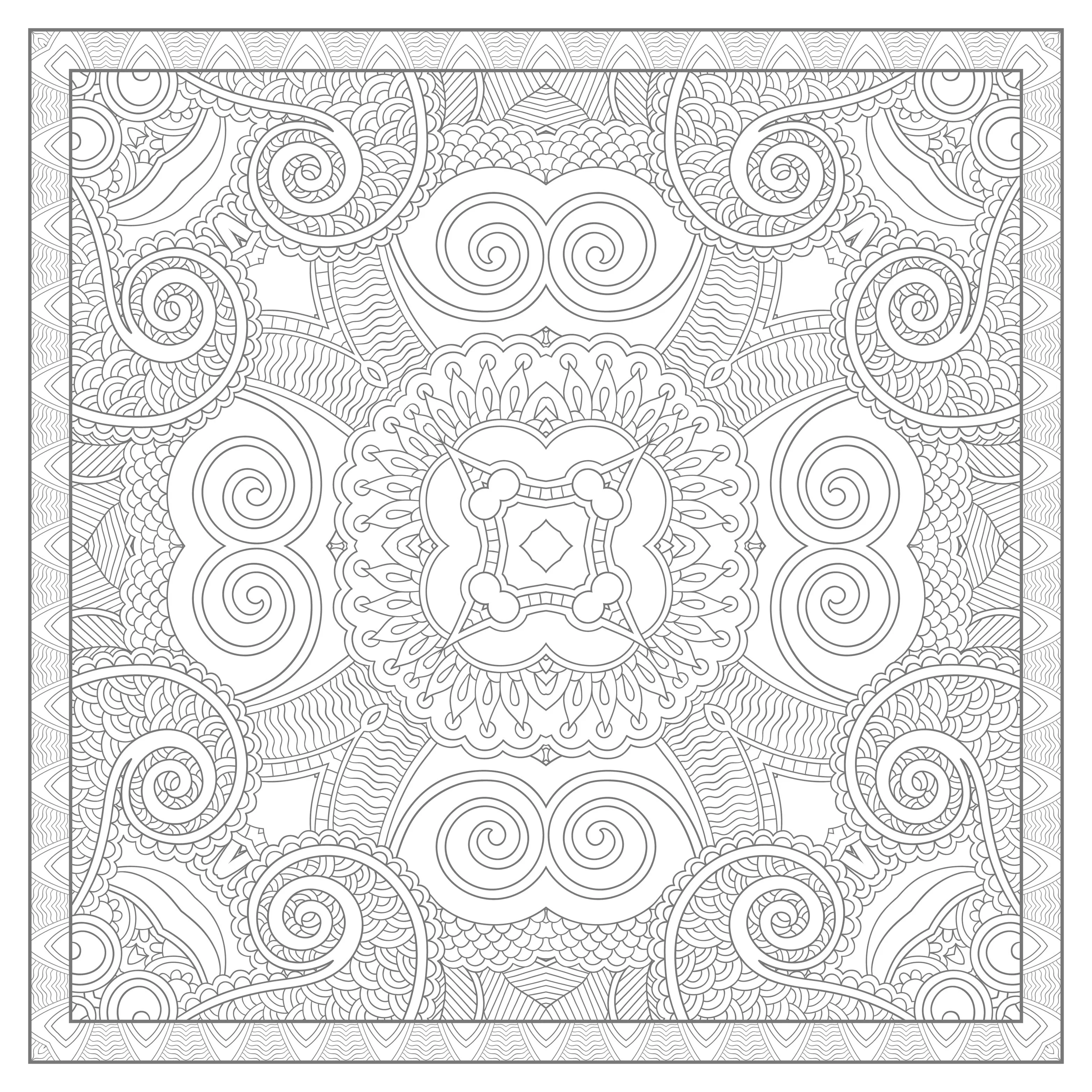 Joli mandala carré (Schwierigkeitsgrad Mandalas: Sehr schwierig)